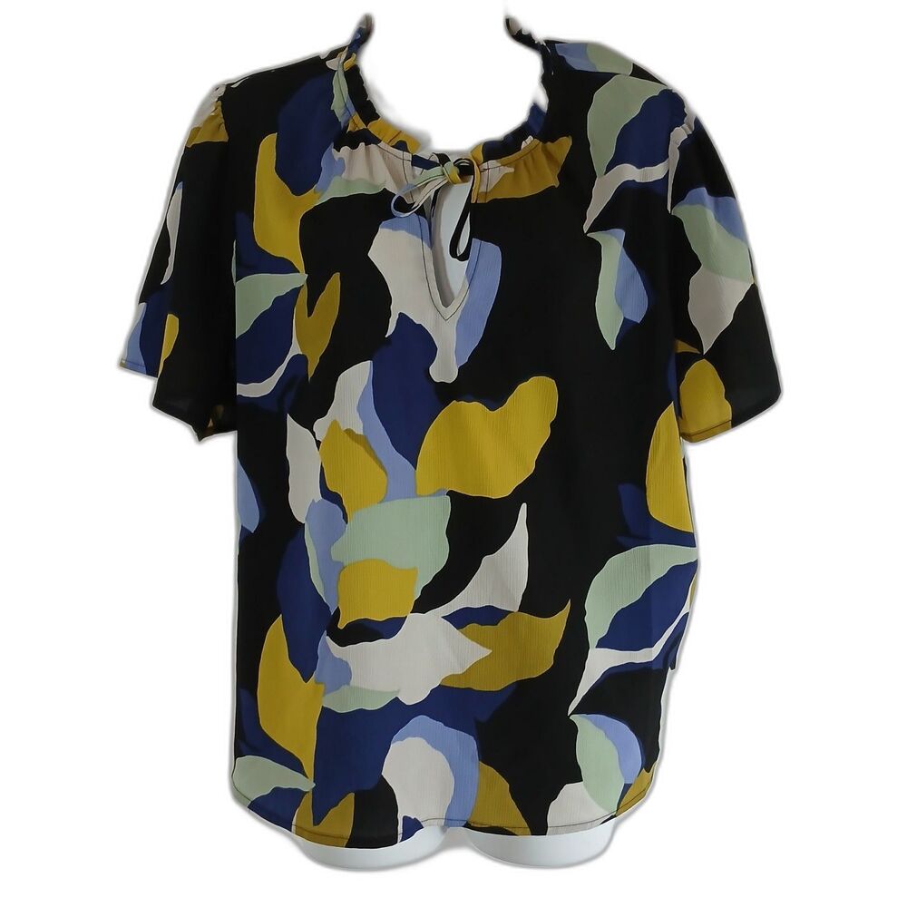 Nine West Top Multicolored Ruffle Neckline Sz XXL Business Party Casual Cottage